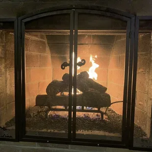 a fire in a fireplace