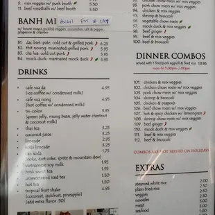 Menu, page 1 (November 2022). Banh mi is only available Fri &amp; Sat and sells out by 5pm.