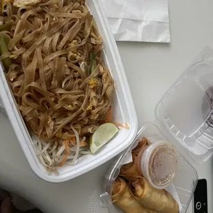 Pad Thai Noodles and 4 Piece Veggie Egg Rolls