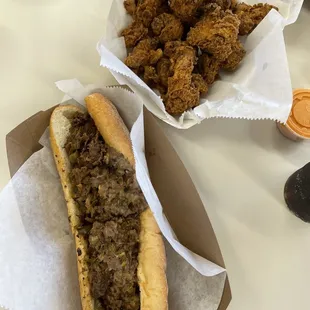 Philly cheesesteak and cauliflower wings