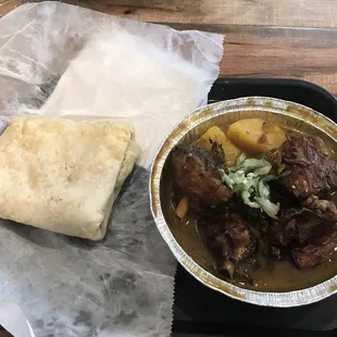 Stewed chicken And roti