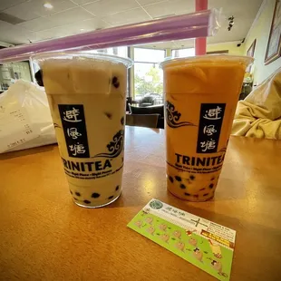 Royal Milk Tea w/ honey boba &amp; Thai Tea w/honey boba &amp; rainbow jelly