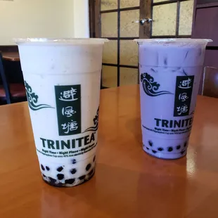 Taro Milk Tea and Vanilla Bean Milk Tea w/ Boba