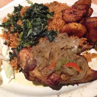 chicken plate with spinach/plaintain