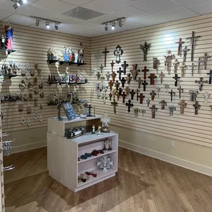 Crosses and crucifixes from different parts of the world as well as america made products.