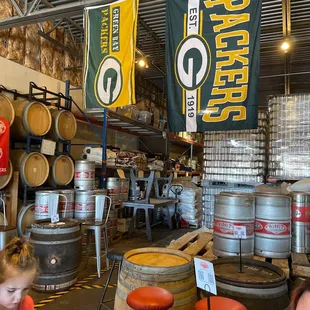 Warehouse that has been expanded to dining.