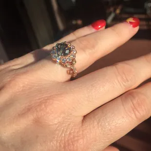 Chocolate diamond with halo. Rose gold ring.
