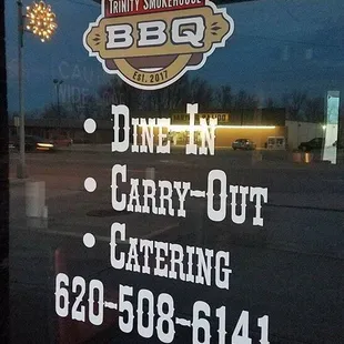 a sign in the window