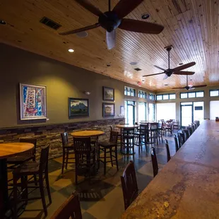 tables and chairs in a restaurant