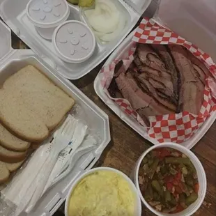 a variety of food items on a table