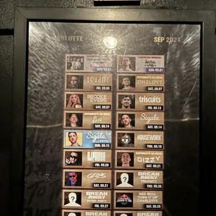 Upcoming acts (in bathroom)