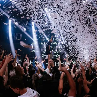 confetti being thrown at a party
