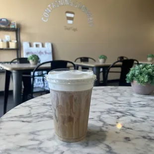 Espresso over ice &amp; cold foam