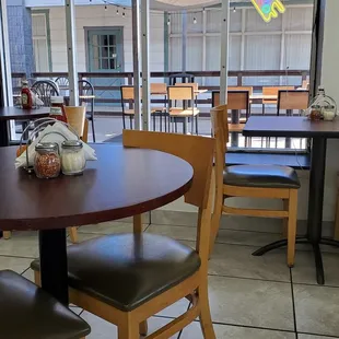 tables and chairs in a restaurant