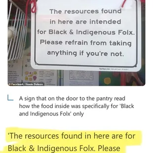 Signage at Food Trap Bodega stating food is for black/indigenous folx only.