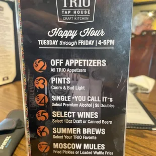 Happy Hour Tu-Fr; 4-6PM