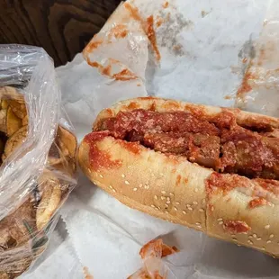 Chicken parm sub and homemade rosemary potato chips