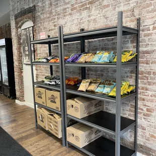 a shelf of food in a store