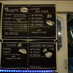 a menu on the side of a bus