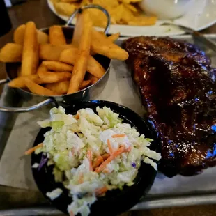 @The Triple 777 Restaurant@Main St Hotel Vegas; 12/1/2024 I ordered, 1/2 Slab BBQ Ribs,comes w/French Fries, &amp; da Coleslaw I don&apos;t eat! LOL