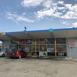 the outside of a liquor store