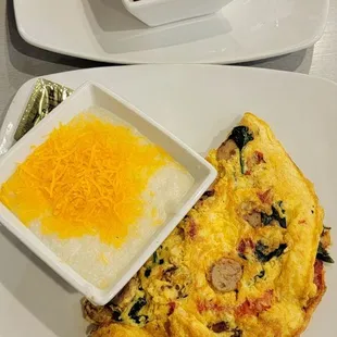 an omelet with a side of fruit