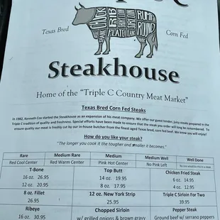 Front of the menu