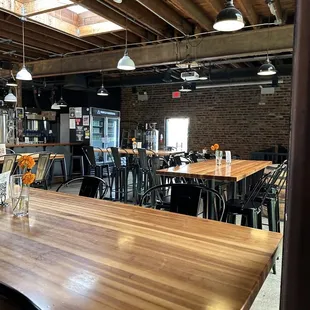 a wooden table and chairs