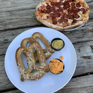 Pretzel and Pepperoni with Hot Honey Sauce Pizza