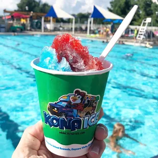 Kona Ice goes perfect with swimming at Triple Crown Country Club pool in the hot summer heat! Pictured here: blue raspberry and very cherry!