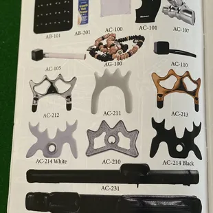 Billiard gloves, bridge head, pool cue case,