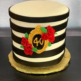 Black &amp; white 40 th birthday cake