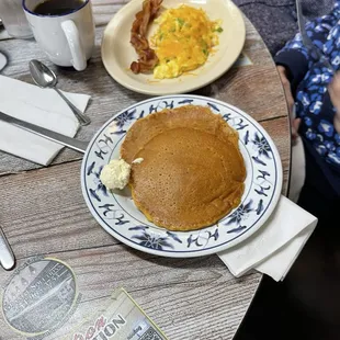 Pumpkin Pancakes; Traditional Omelet with bacon