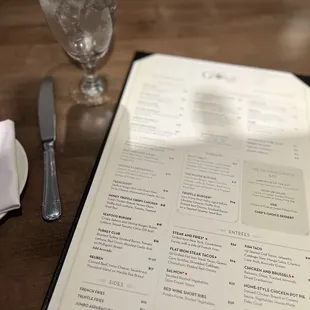 The menu and some water while checking it out!