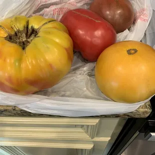Heirloom tomatoes picked this morning at Triple J Farm