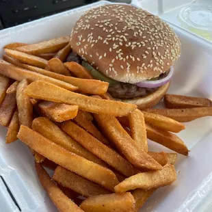 Hamburger and french fries