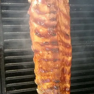 Friday Saturday 5-9 pm. Full rack $15 Half rack $10. I put my ribs up against anybody&apos;s!