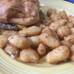 Pork belly burger with curds. Very good.