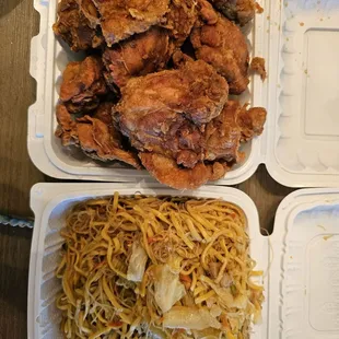 A plate of just Garlic Fried Chicken... and plate of Pancit.  Perfect lunch for our fam of 4.
