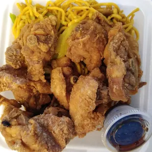 $10 total of their 'garlic chicken' - wanted no rice - basically their fried chicken with garlic liquid in that container.  Wed July 7, 2021