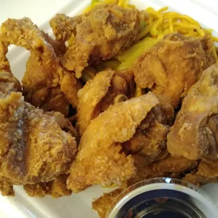 7.7.21  Their 'garlic' chicken, which is fried chicken and you pour the garlic liquid over the chicken to create the dish...