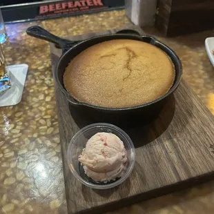 Complimentary cornbread with strawberry butter