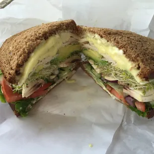 Veggie Sandwhich with turkey added and honey mustard. Delish and healthy!