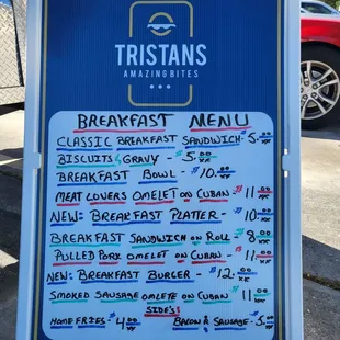 Breakfast menu