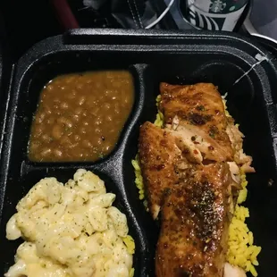 Smoked Salmon/Rice, Mac and Cheese, Baked Beans