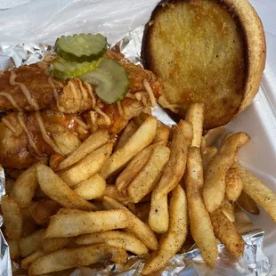 Cajun Persusasion sandwich and fries