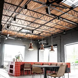 an industrial space with exposed ceilings