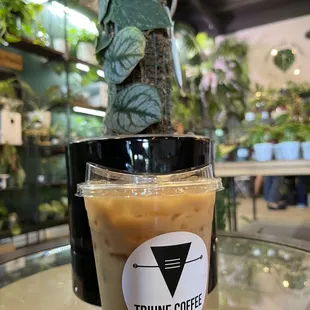Iced dirty chai with oat milk