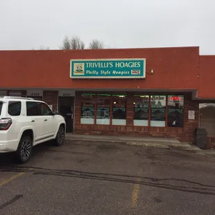 From the outside. It's in the center of the strip of businesses