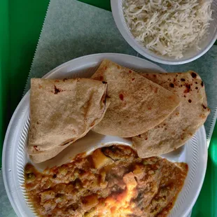 3 Pieces Roti with Veg Curry &amp; Rice